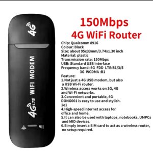 Unlocked U96 4G LTE USB Dongle Black Color Specifications View