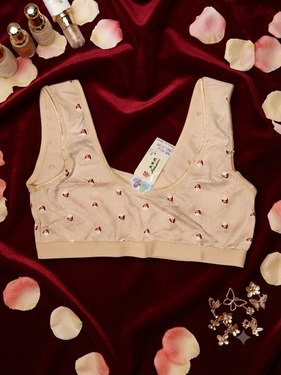 Cute Strawberry Printed Girls Baddi - Inner Top - Cream