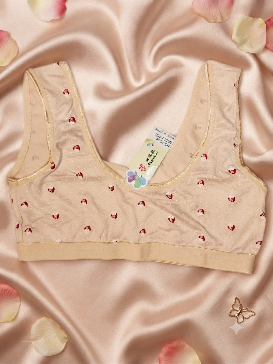 Cute Strawberry Printed Girls Baddi - Inner Top - Cream - Image 3