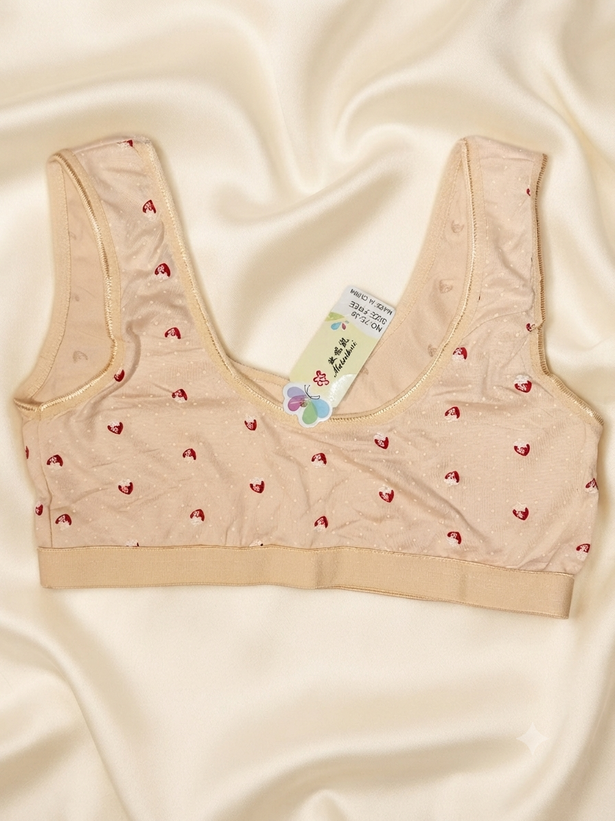 Cute Strawberry Printed Girls Baddi - Inner Top - Cream - Image 4