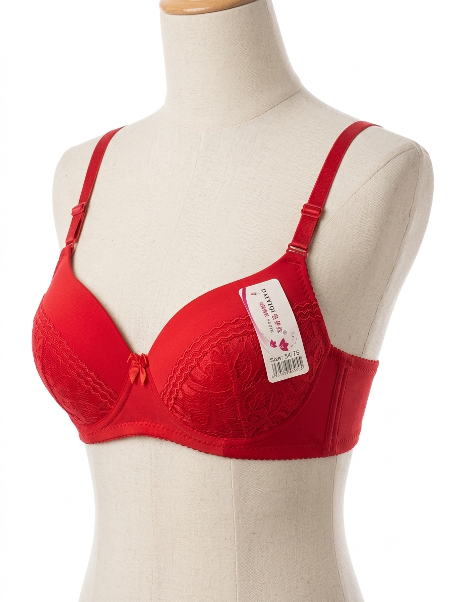 Elegant Red Lace-Detailed Padded Bra - Image 4