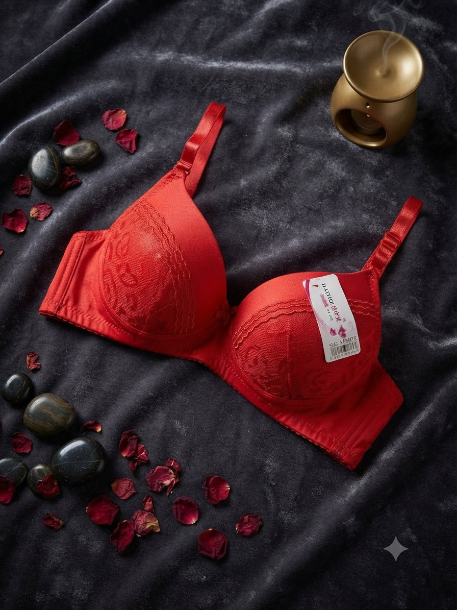 Elegant Red Lace-Detailed Padded Bra