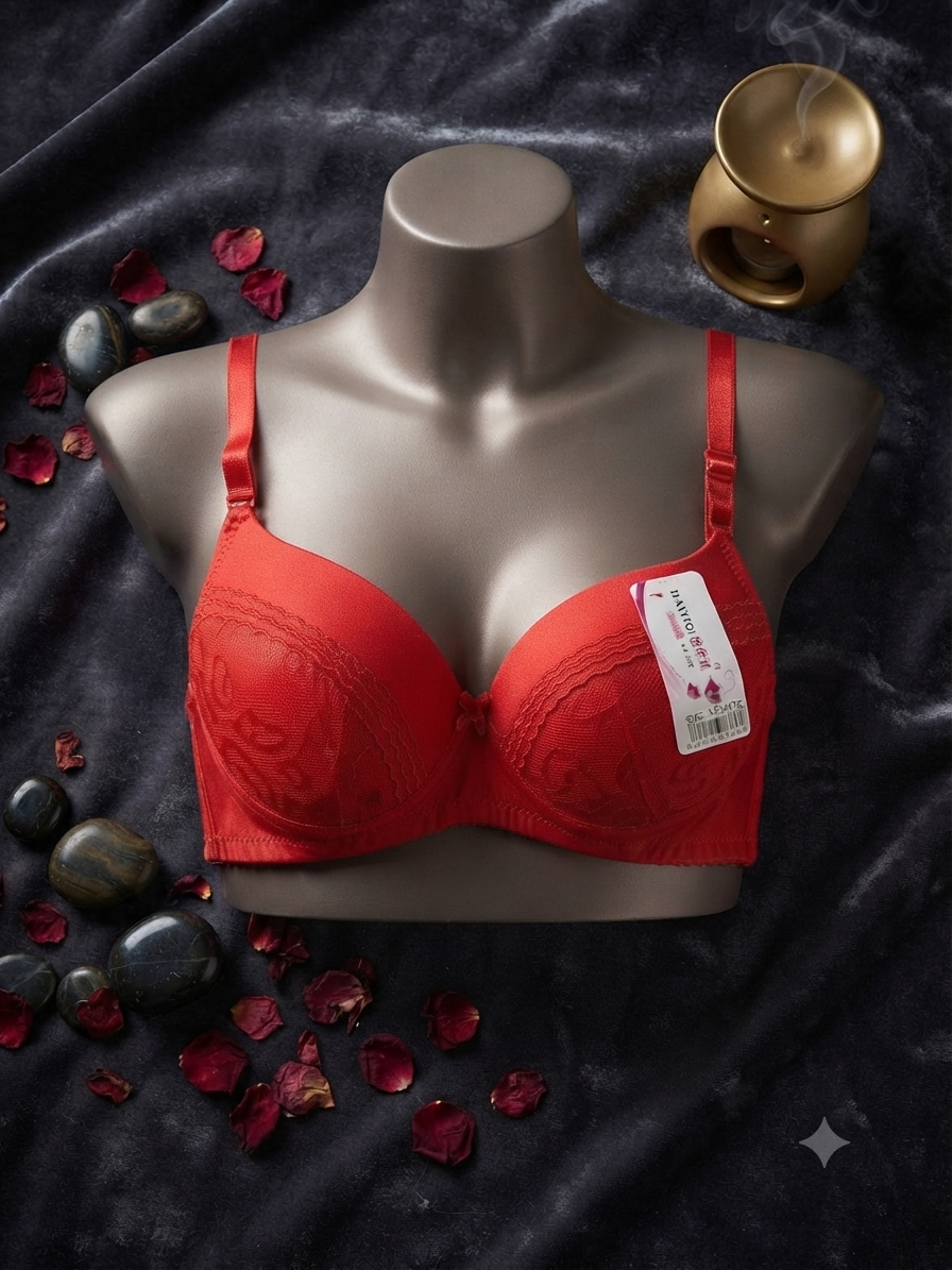 Elegant Red Lace-Detailed Padded Bra - Image 2