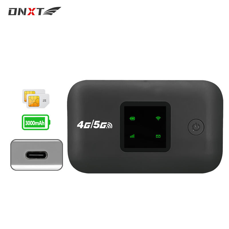DNXT A8 4G LTE Pocket WiFi Router and black retail packaging box