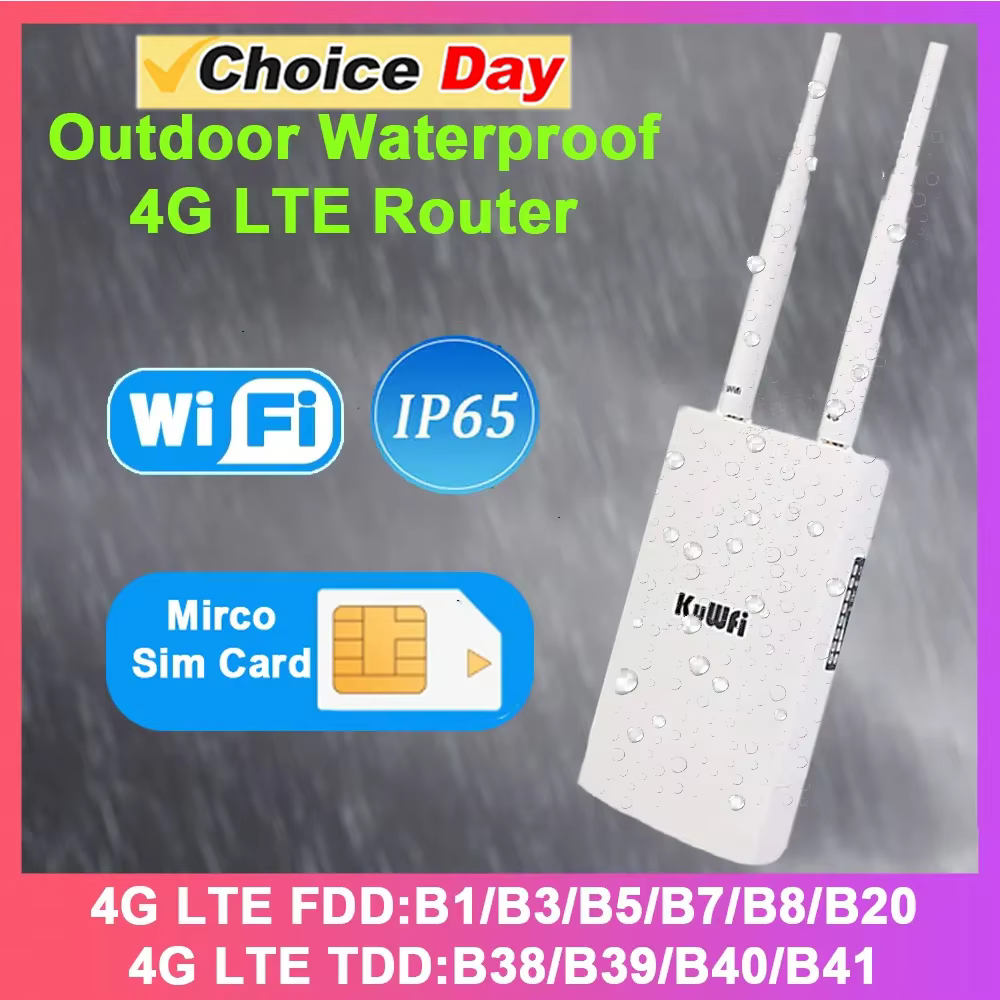 KuWFi Waterproof Outdoor 300Mbps 4G LTE CPE Router with SIM slot and external antennas
