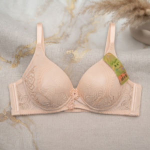 Premium Floral Lace Padded Bra - Cream/Soft Peach