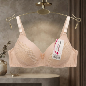 Premium Textured Mesh & Lace Padded Bra - Skin
