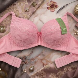 Pink lace padded bra for women with floral detailing
