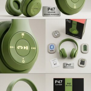 P47 Wireless Bluetooth Headphone – 5.0+EDR Over-Ear Headset with Touch Controls