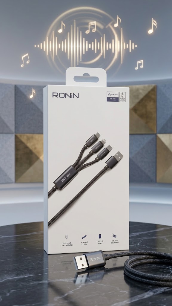 Ronin 3-in-1 Braided Charging Cable – Micro USB, Lightning & Type-C Multi Charger Cable - Image 4
