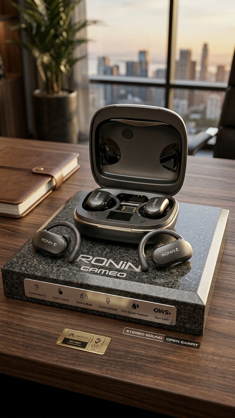 Ronin Cameo Open-Ear Wireless Earbuds – Bluetooth Sports Earbuds with Gaming Mode