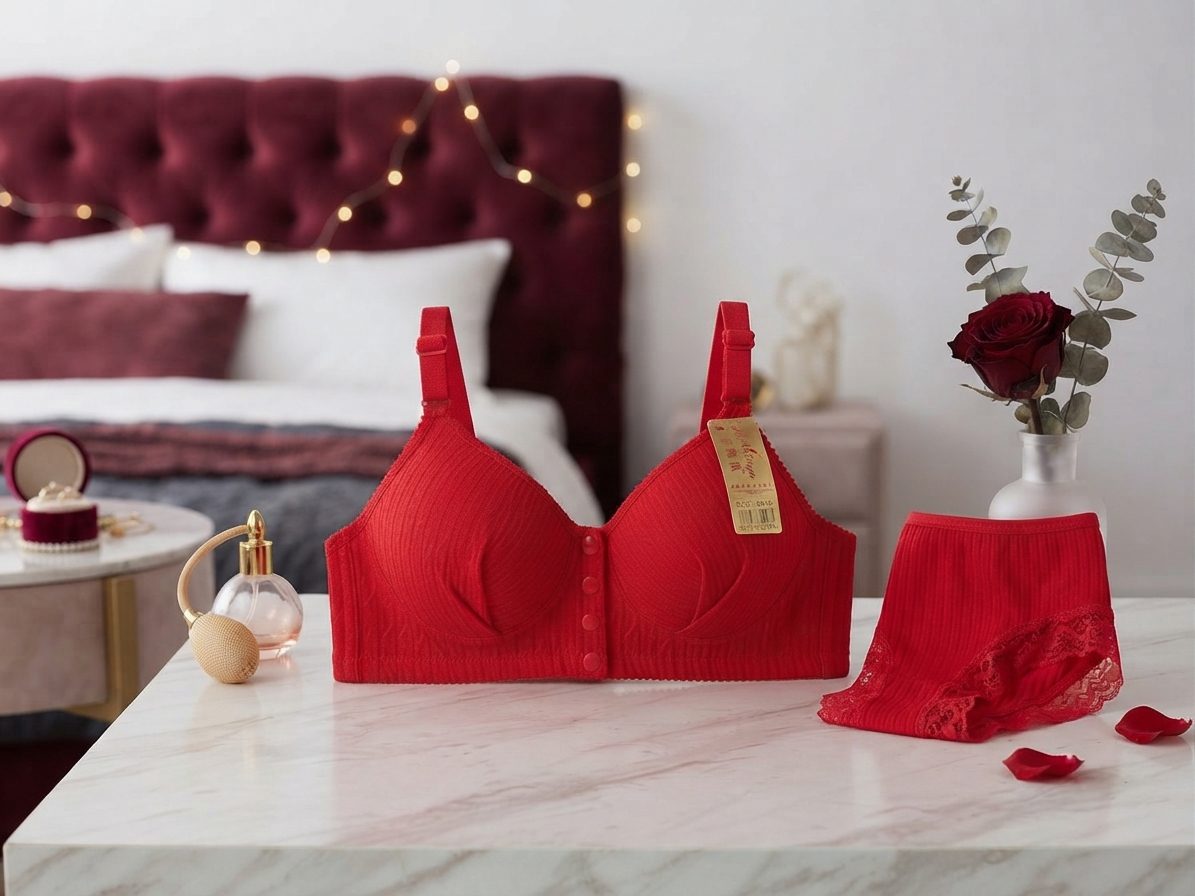 Red Front Button Padded Bra