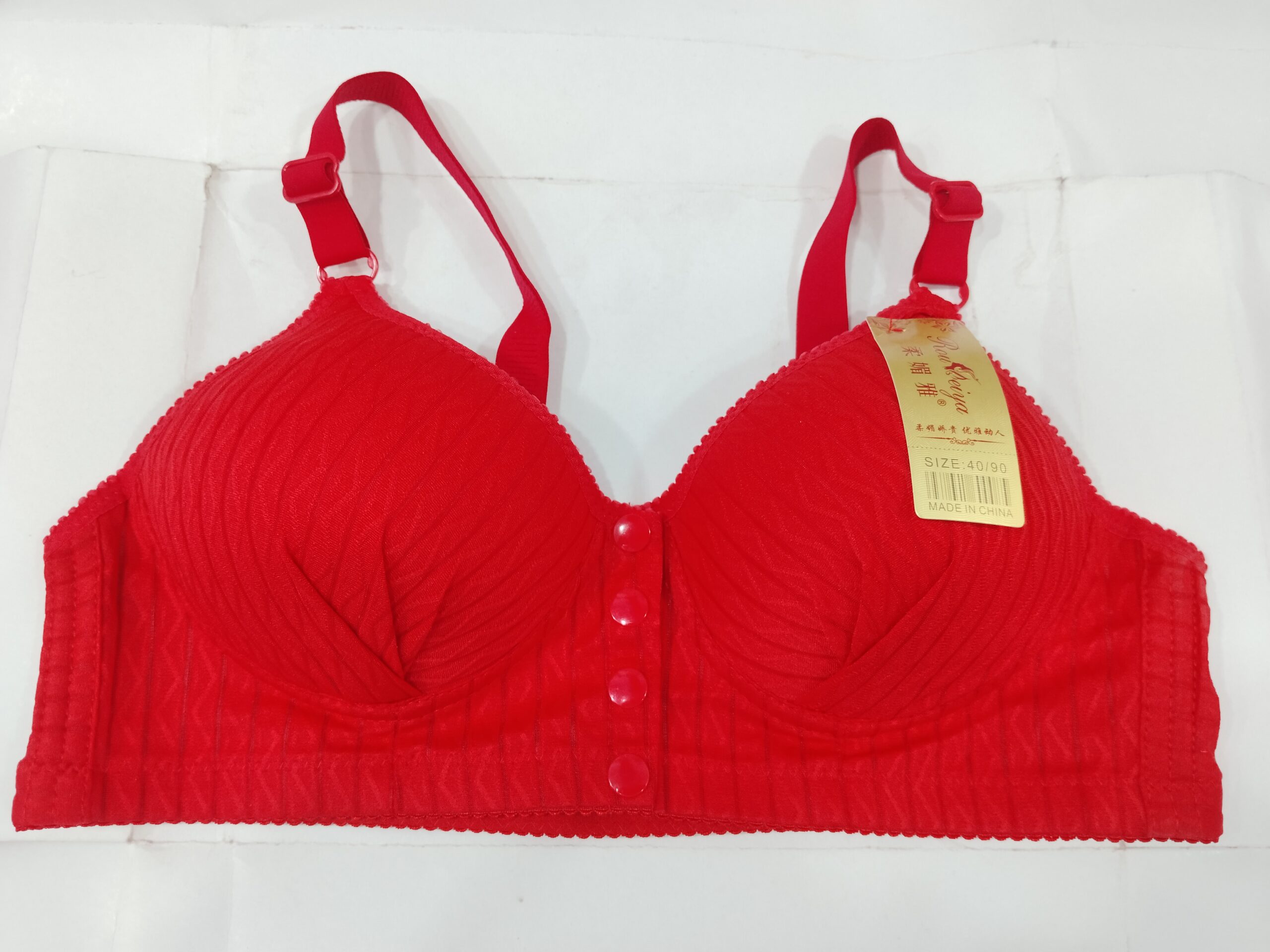 Red Front Button Padded Bra