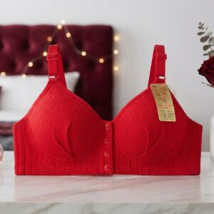 Red Front Button Padded Bra