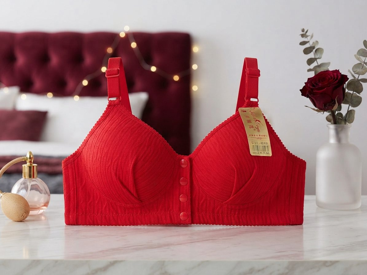 Red Front Button Padded Bra