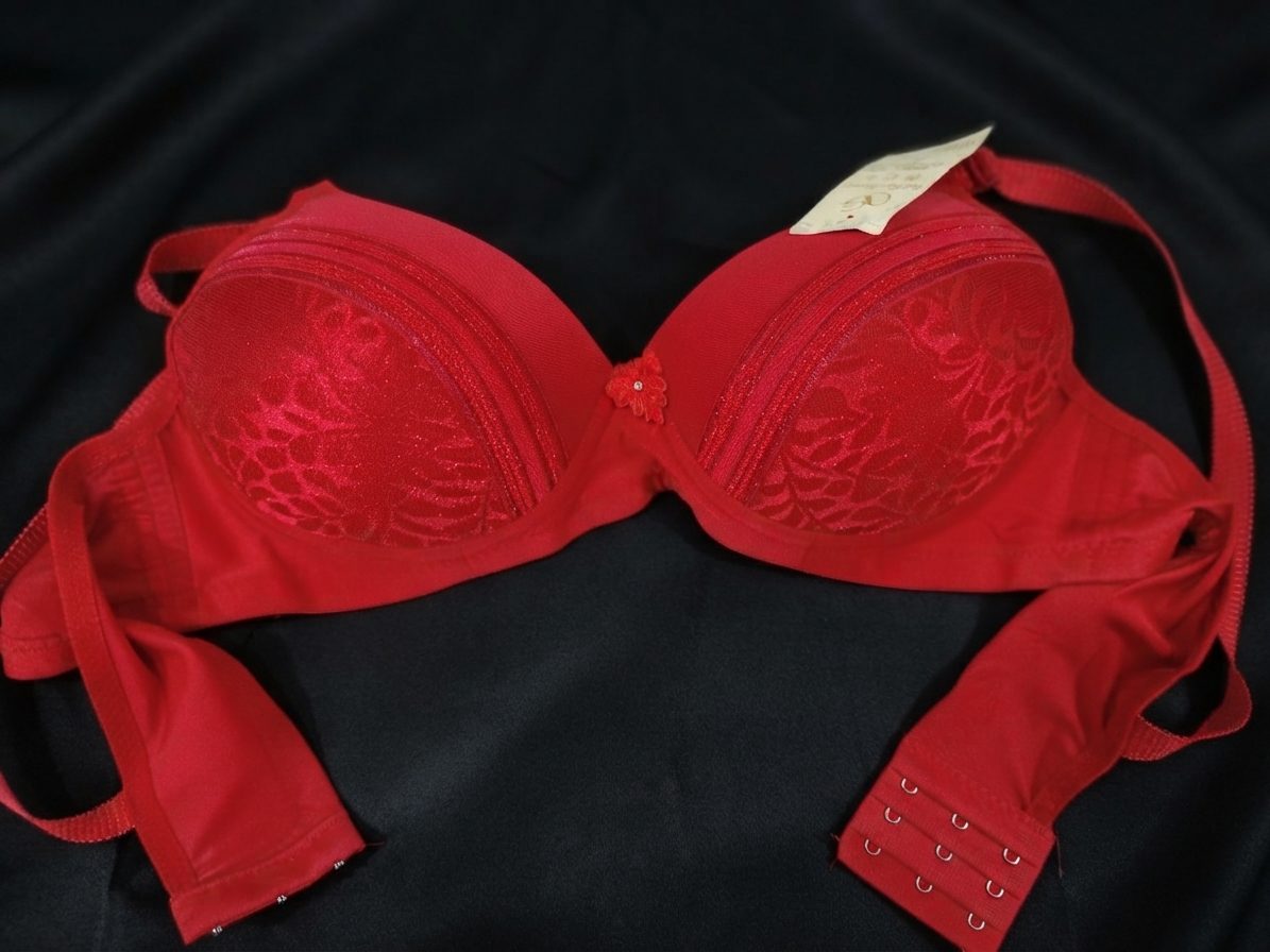 Red cheetah print padded bra for women