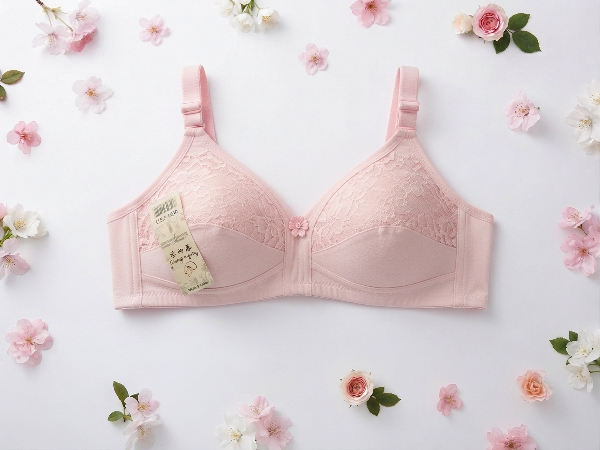 Women's Comfortable Padded Bra β Soft Pink Floral Textured Bra - Image 3