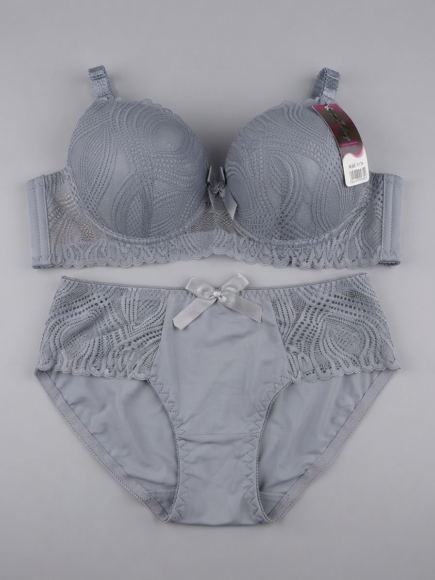 Grey Lace Padded Bra & Matching Panty Set