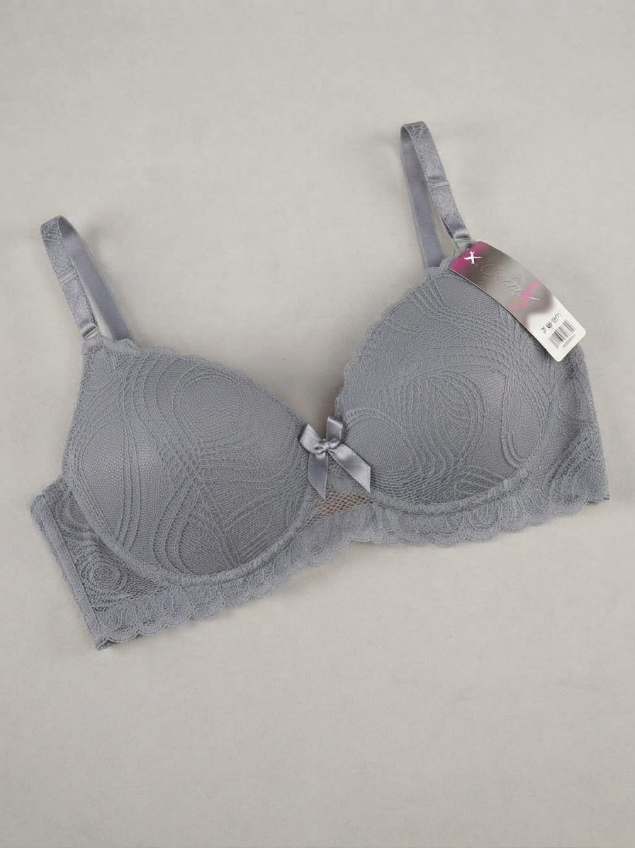 Grey Lace Padded Bra & Matching Panty Set - Image 2