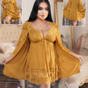 ✨ Luxurious Lace Nighty & Matching Robe 3-Piece Set – Romantic & Elegant Sleepwear