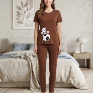 ✨ Stylish Floral Printed T-Shirt & Trouser Nightwear Set – Comfortable Casual Sleepwear